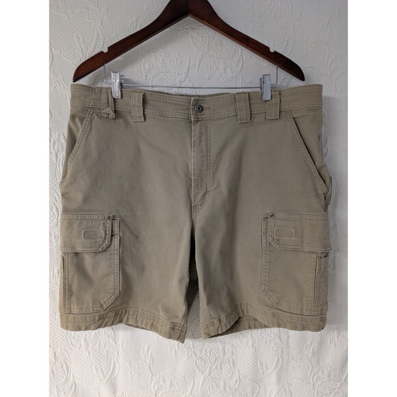 Duluth Trading Shorts Mens 40 Khaki Cargo Carpenter Flex Fire Hose 8" inseam - Picture 1 of 16